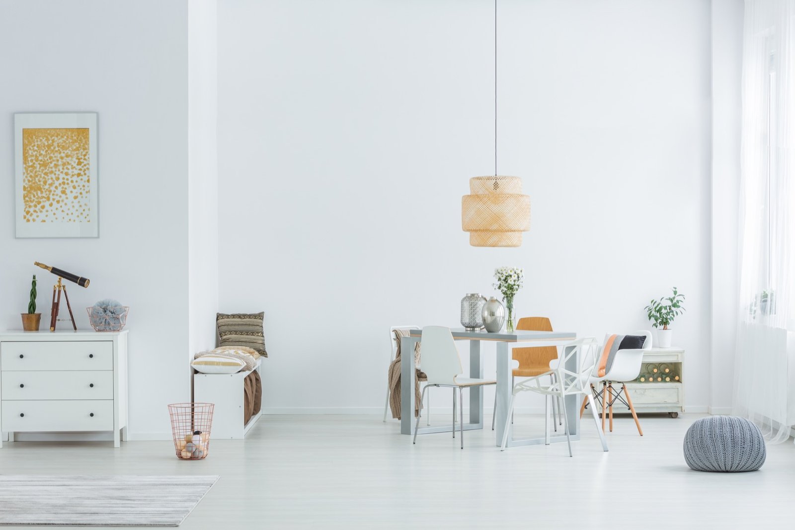 White loft with dining table Relaxing apartment bay view